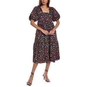 CROSBY by Mollie Burch Marigold Wildflower Puff-Sleeve Tiered Midi Dress